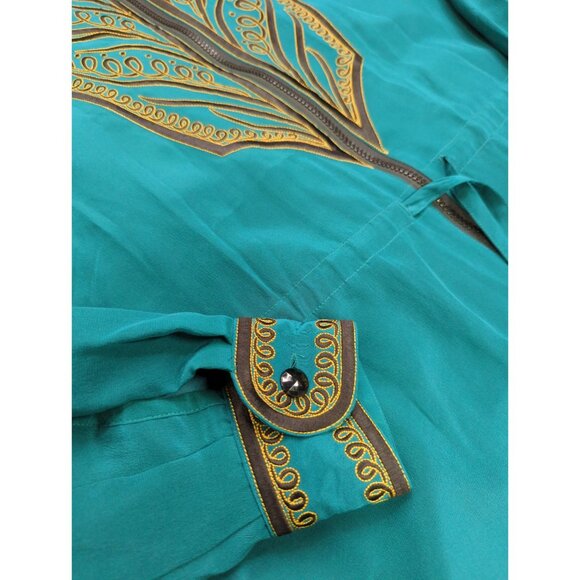 Vtg QVC Bob Mackie M Wearable Art Teal Silk Jacket Embroidered Design Zip New - Picture 8 of 13
